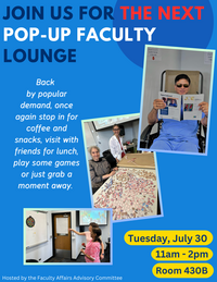 A flyer for Pop-Up Faculty Lounge