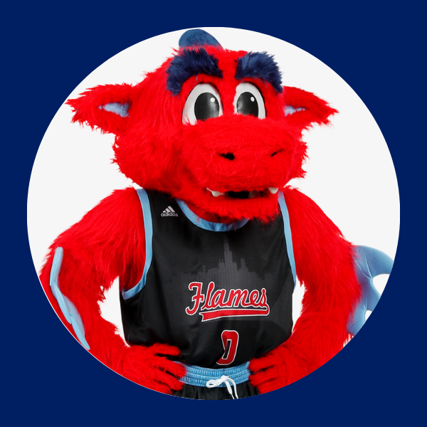 Sparky dragon in a circle with navy background