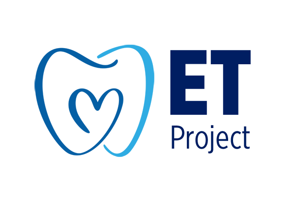 Two blue swirls form a tooth with heart center