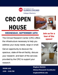 CRC Open House flyer with details including photos an operatory and waiting area