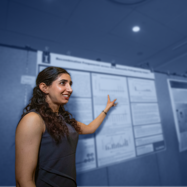 student presenting research