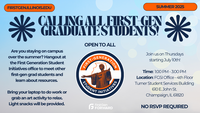 Flyer with all information in the description. Includes our first-gen unit logo, which is alma mater within a blue and orange circle.