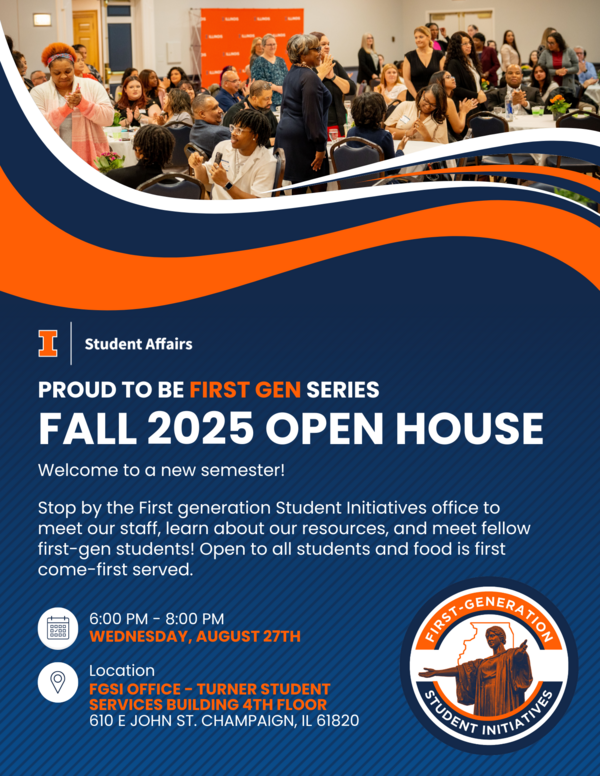 Flyer with all information written out, photo of tabling event with variety of staff and students by tables.