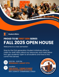 Flyer with all information written out, photo of tabling event with variety of staff and students by tables.