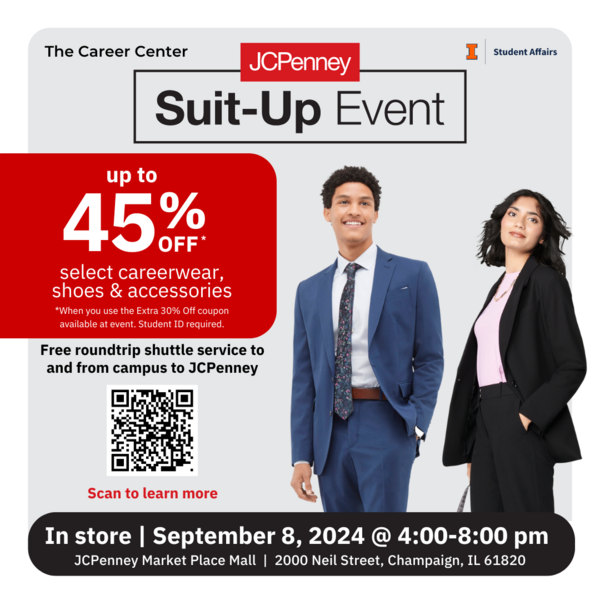 JCPenney Logo with photo a young man and women dressed in professional attire.