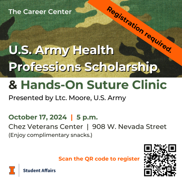 U.S. Army Health Professions Scholarship Program & Hands-On Suture Clinic, October 17, 2024, 5 p.m., at Chez Veterans Center