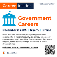 Career Insiders: Government Careers, Monday, December 2, 2024, 12 -1 p.m., Online