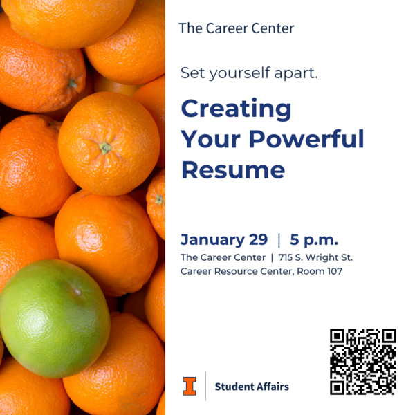 Creating Your Powerful Resume, January 29, 2025, 5 pm, at The Career Center