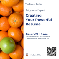 Creating Your Powerful Resume, January 29, 2025, 5 pm, at The Career Center