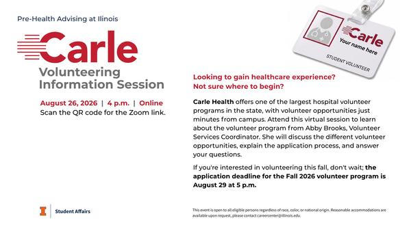 Carle Volunteering Information Session, August 26, 2026, 4 p.m., Virtual