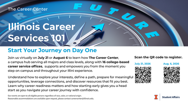 Illinois Career Services 101: Start Your Journey on Day One, August 6, 2026, 12 noon, Virtual