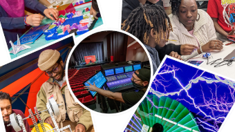 Collage of people doing STEM activities