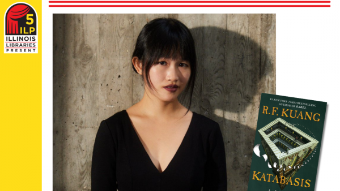 Promotional graphic for a “Babel-On with R.F. Kuang” author talk featuring a portrait of the author, her book Katabasis, and event details for May 19 at 7 PM.