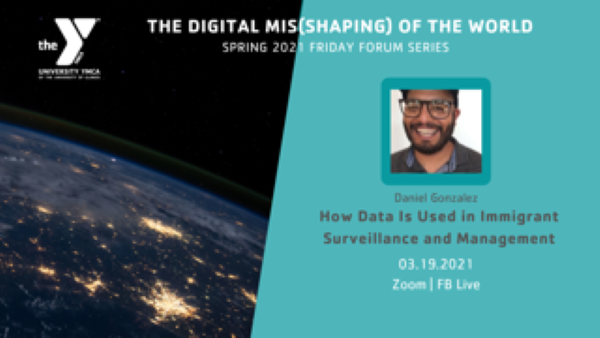 YMCA Friday Forum March 19th event poster. Speaker Daniel Gonzalez.