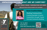 Oct 15th Friday Forum guest speaker Karen Crawford Simms. Image of child in the background with a backpack.