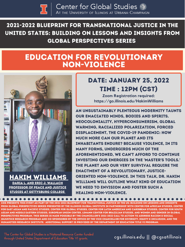 January 25th Transitional Justice guest speaker Dr. Hakim Williams, standing in front of bookshelf