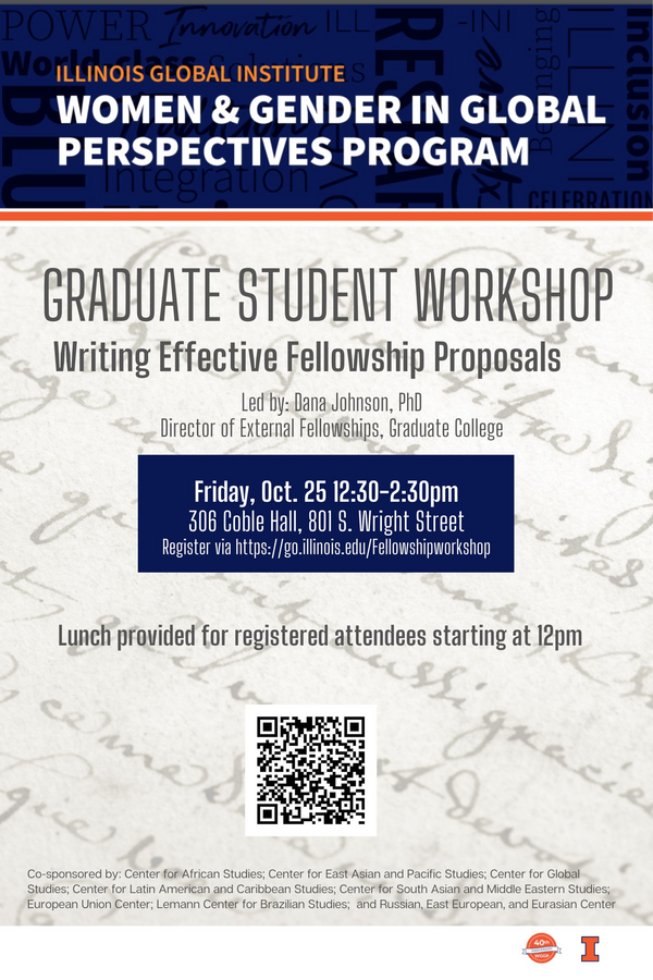 Workshop on Effective Fellowship Writing on Friday, October 25 at 306 Coble Hall. Lunch provided with registration