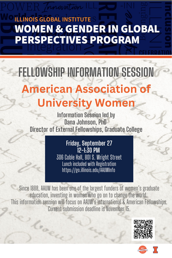 AAUW Information Session September 27 12-1:30pm 306 Coble Hall