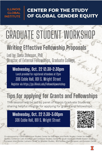 Details for event: Graduate Student Workshop on Writing Effective Fellowship Proposals, October 22 at 12:30 pm - 3 pm at 306 Coble Hall 801 S Wright St