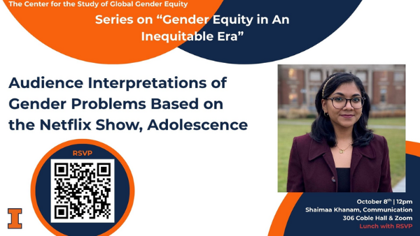 Lunch Series Speaker Shaimaa Khanam on Oct 8 12pm lunch provide for inperson at 306 Coble or online