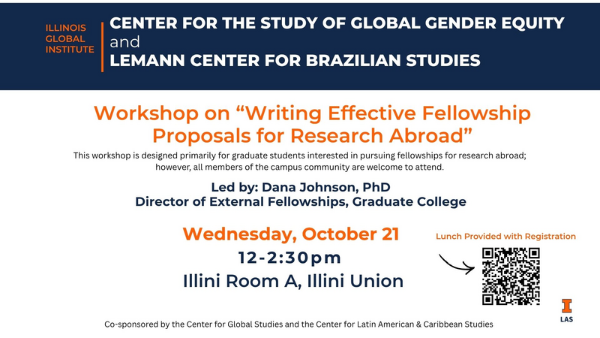 Writing Effective Fellowship Proposals for Research Abroad Workshop will take place on Wednesday, Oct. 21 12-2:30 with lunch provided with rsvp